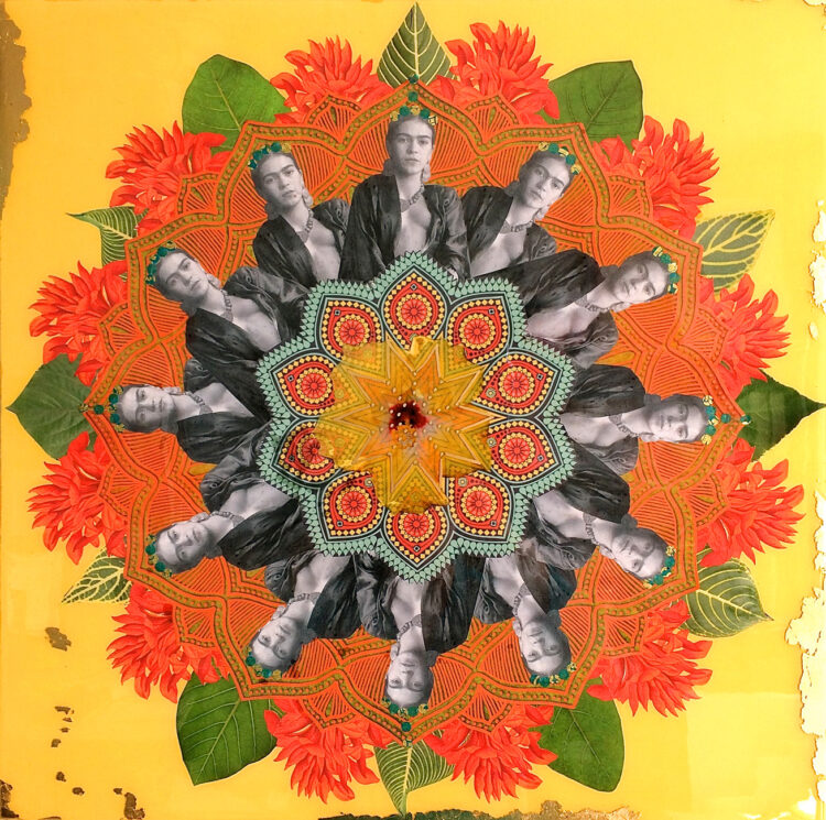 Frida Mandala with gold leaf, resin